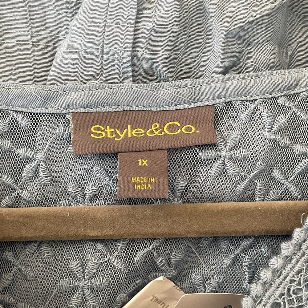 Style & Co. Blue Crochet Accent Blouse - Picture 2 of 2